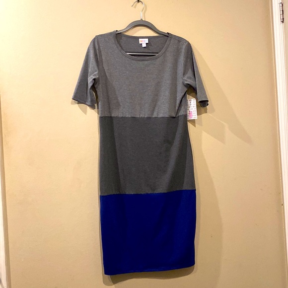 Lularoe Color block Julia Dress Light Gray, Dark Gray, Navy, sz M Medium NWT - Picture 1 of 7